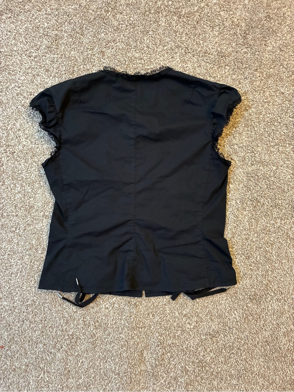 Moda International Black Lace-Up Ruffle Button Front Top - Picture 2 of 3